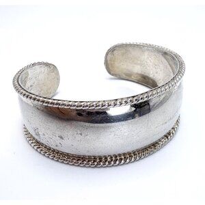 VTG Solid Sterling Silver 925 Chunky Tapered Open Cuff Bracelet Size 7.5" Fit